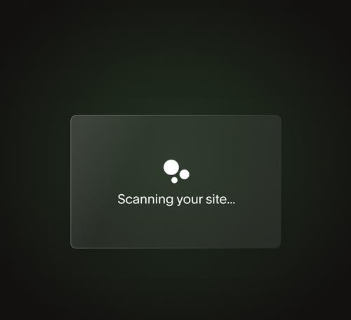 Interface showing a website scanning process on desktop and mobile, with loading visuals and text indicating “Scanning your site.”