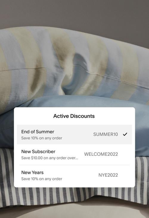 A list of sample discount codes with a title, description, and the code itself.
