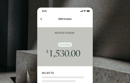 Preview of creating and sending invoices directly from the Squarespace app with streamlined payment options.