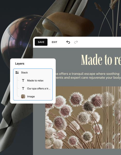 Close-up of web editor with Layers panel on top