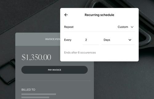 Desktop and mobile screens showcasing recurring invoice setup, allowing businesses to automate billing on a schedule.
