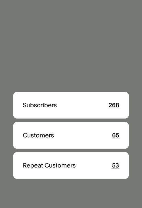Abstracted interface to show segmented groups of subscribers, customers, repeat customers.
